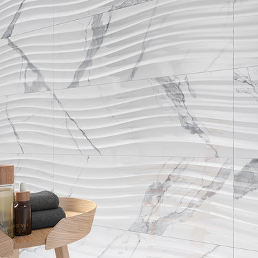 Cinca Marbellous Statuario Deco Glossy 12x36 Ceramic Tile