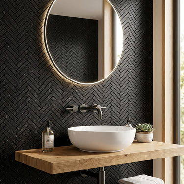 Belgium Blue Honed 5/8x3 Herringbone Limestone Mosaic