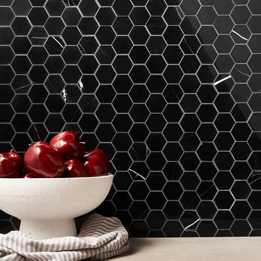 Nero Marquina Polished 2 Inch Hexagon Marble Mosaic