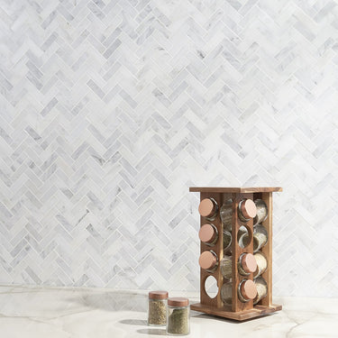 Asian Statuary Polished 1x3 Herringbone Marble Mosaic