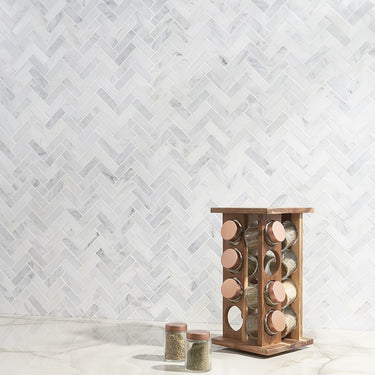 Asian Statuary Honed 1x3 Herringbone Marble Mosaic