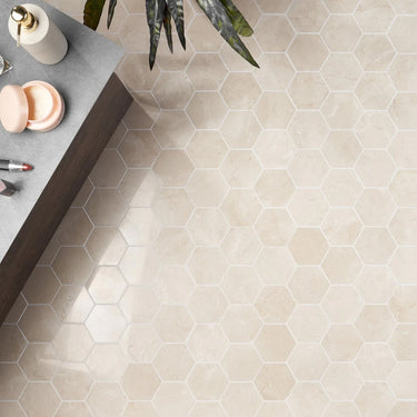Crema Marfil Polished 3 Inch Hexagon Marble Mosaic