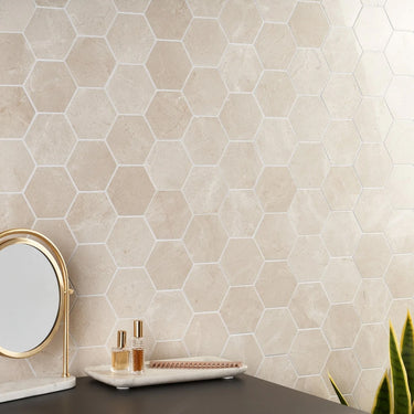 Crema Marfil Honed 2 Inch Hexagon Marble Mosaic