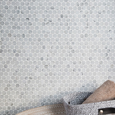 White Carrara Honed Penny Round Marble Mosaic