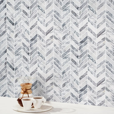 Lilac Honed 1x4 Chevron Marble Mosaic