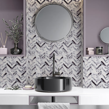 Lilac Polished 1x3 Herringbone Marble Mosaic