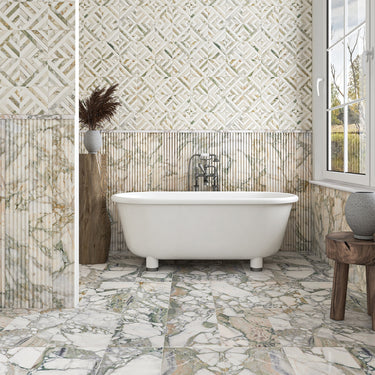 Calacatta Green Honed 6x24 Fluted Marble Tile