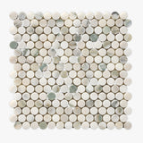 Calacatta Green Honed Penny Round Marble Mosaic