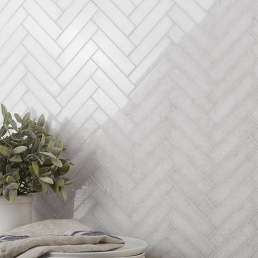 Snow White Honed 1x4 Herringbone Marble Mosaic