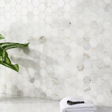 Alaska White Polished 2 Inch Hexagon Marble Mosaic