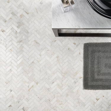 Alaska White Polished 1x3 Herringbone Marble Mosaic