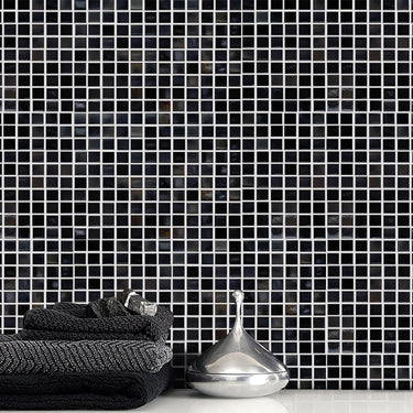 Obsidian Black Glossy 5/8x5/8 Glass Mosaic