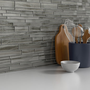 Smoky Gray Glossy Ledger Glass Mosaic