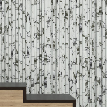 Statuario Pearl Glossy Ledger Glass Mosaic