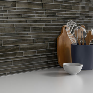 Espresso Stone Glossy Ledger Glass Mosaic