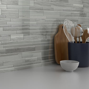 Arctic Gray Glossy Ledger Glass Mosaic