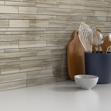 Sand Beige Glossy Ledger Glass Mosaic