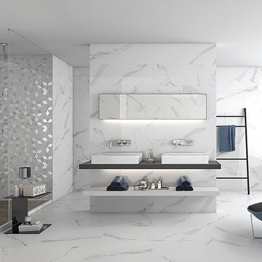 Itt Calacatta White Glossy 24x48 Porcelain Tile