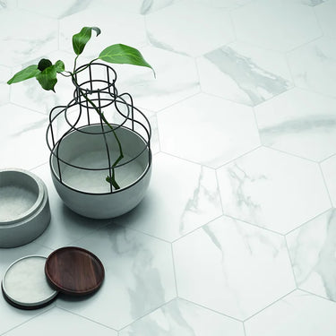 Itt Calacatta White Matte 9 Inch Hexagon Porcelain Mosaic