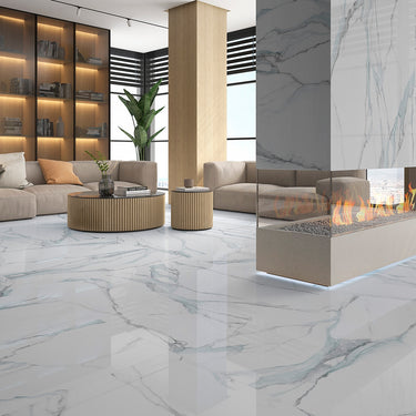 Calacatta Dream Blue Glossy 24x48 Porcelain Tile
