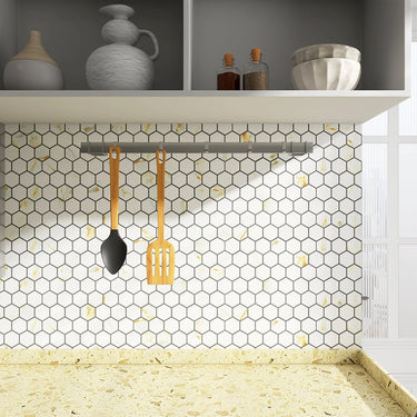 Glamour Calacatta Gold Glossy 2 Inch Hexagon Porcelain Mosaic