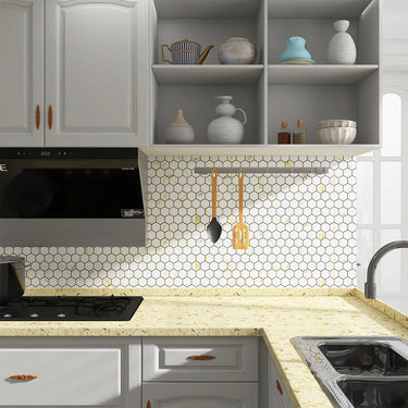 Glamour Calacatta Gold Glossy 2 Inch Hexagon Porcelain Mosaic