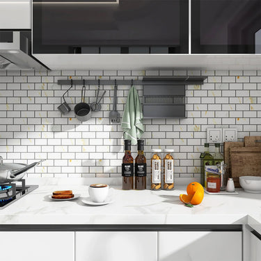 Glamour 2x4 Brick Calacatta Gold Glossy 2x4 Brick Porcelain Mosaic