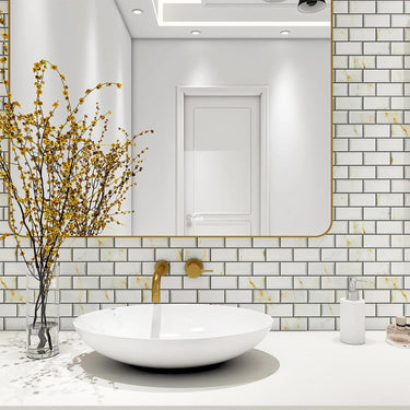 Glamour 2x4 Brick Calacatta Gold Glossy 2x4 Brick Bevelled Porcelain Mosaic