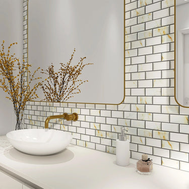 Glamour 2x4 Brick Calacatta Gold Matte 2x4 Brick Bevelled Porcelain Mosaic