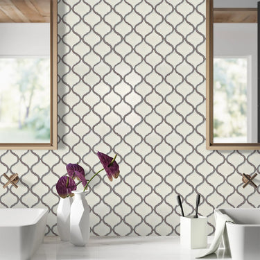 Glamour Cool White Glossy 2 Inch Lantern Arabesque Porcelain Mosaic