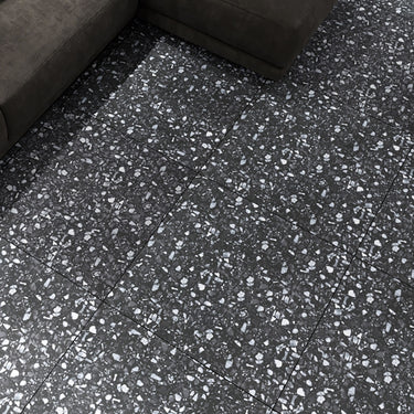 Terrazzo Black Macro Chip Matte 24x24 Porcelain Tile