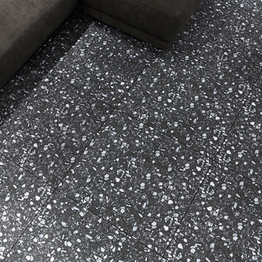 Terrazzo Black Micro Chip Matte 24x24 Porcelain Tile