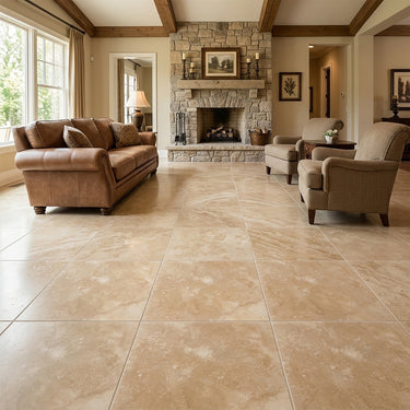 Ivory Light Honed And Filled 24x24 Travertine Tile