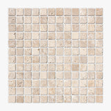Ivory Light Tumbled 1x1 Travertine Mosaic