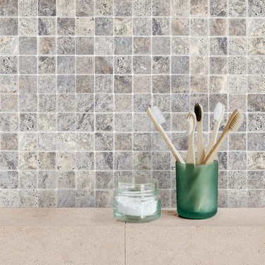 Silver Tumbled 2x2 Travertine Mosaic