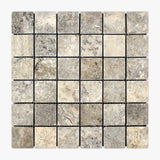 Silver Tumbled 2x2 Travertine Mosaic