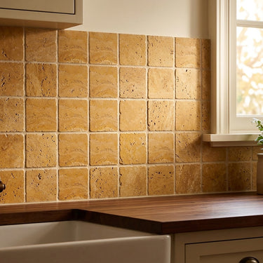 Gold Yellow Tumbled 4x4 Travertine Tile
