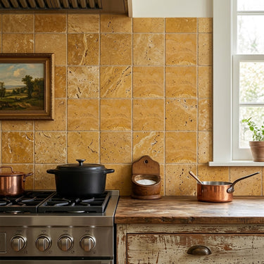 Gold Yellow Tumbled 4x4 Travertine Tile